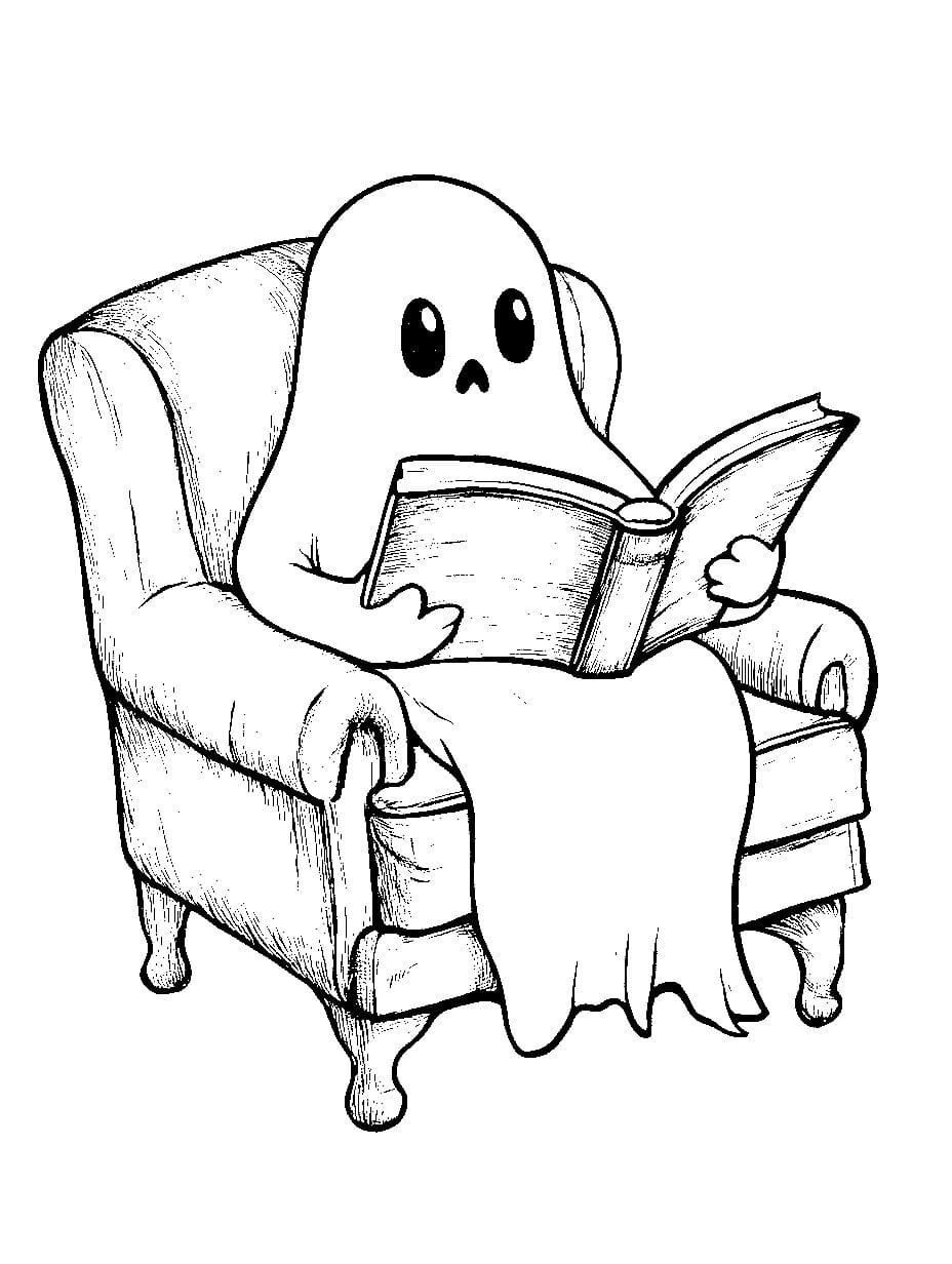 Coloriage Un Mignon Fantome Lecteur D Un Grand Livre En S Assoyant