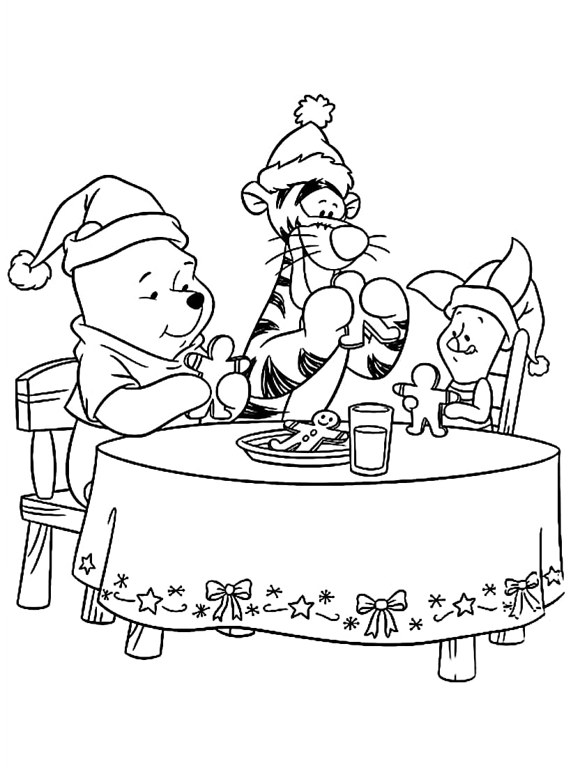 Coloriage Winnie L Ourson Avec Amis Pour Noel