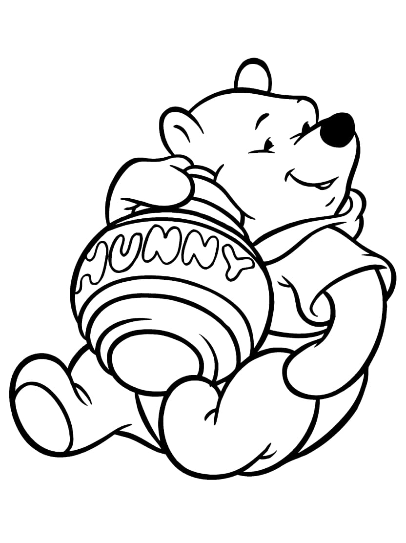 Coloriage Winnie L Ourson Embrassant Pot De Miel