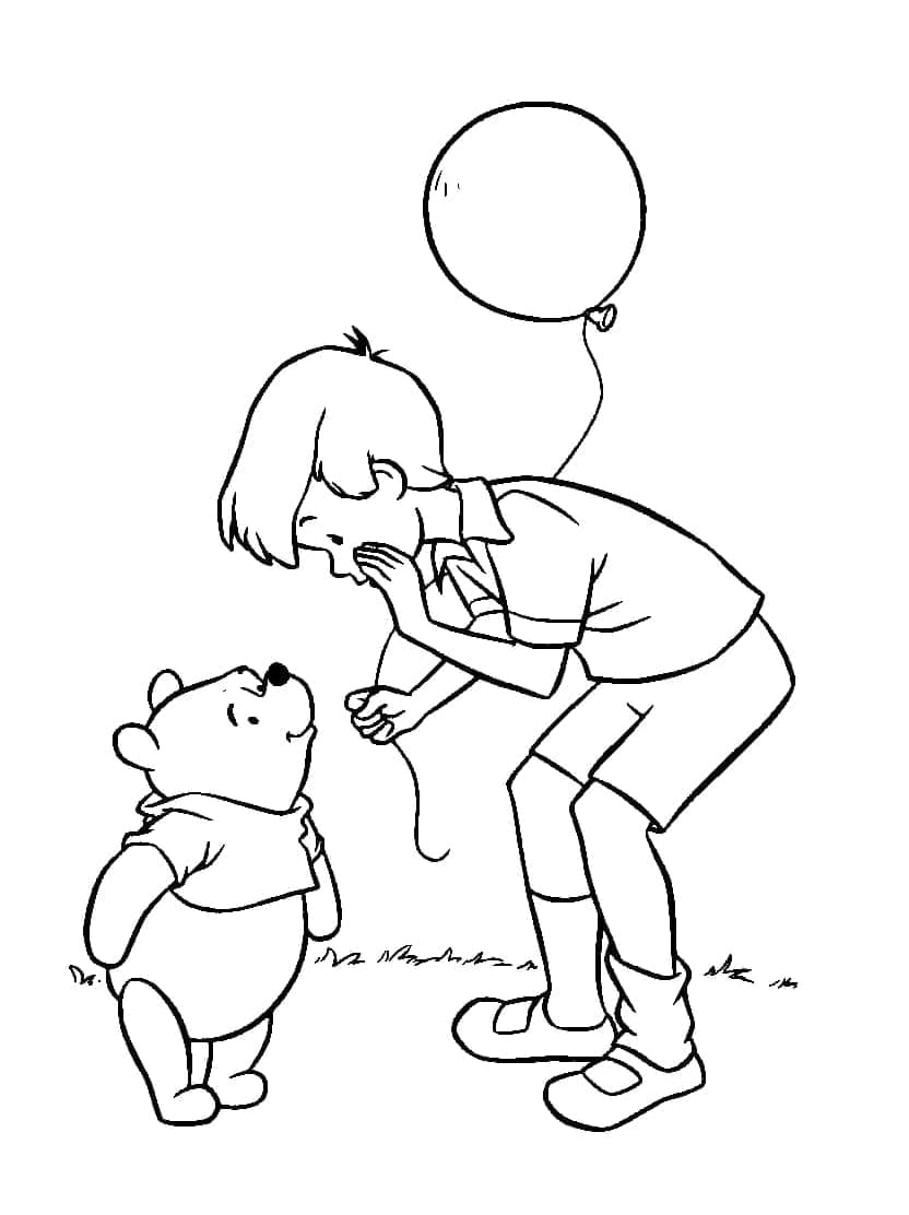 Coloriage Winnie L Ourson Et Enfant