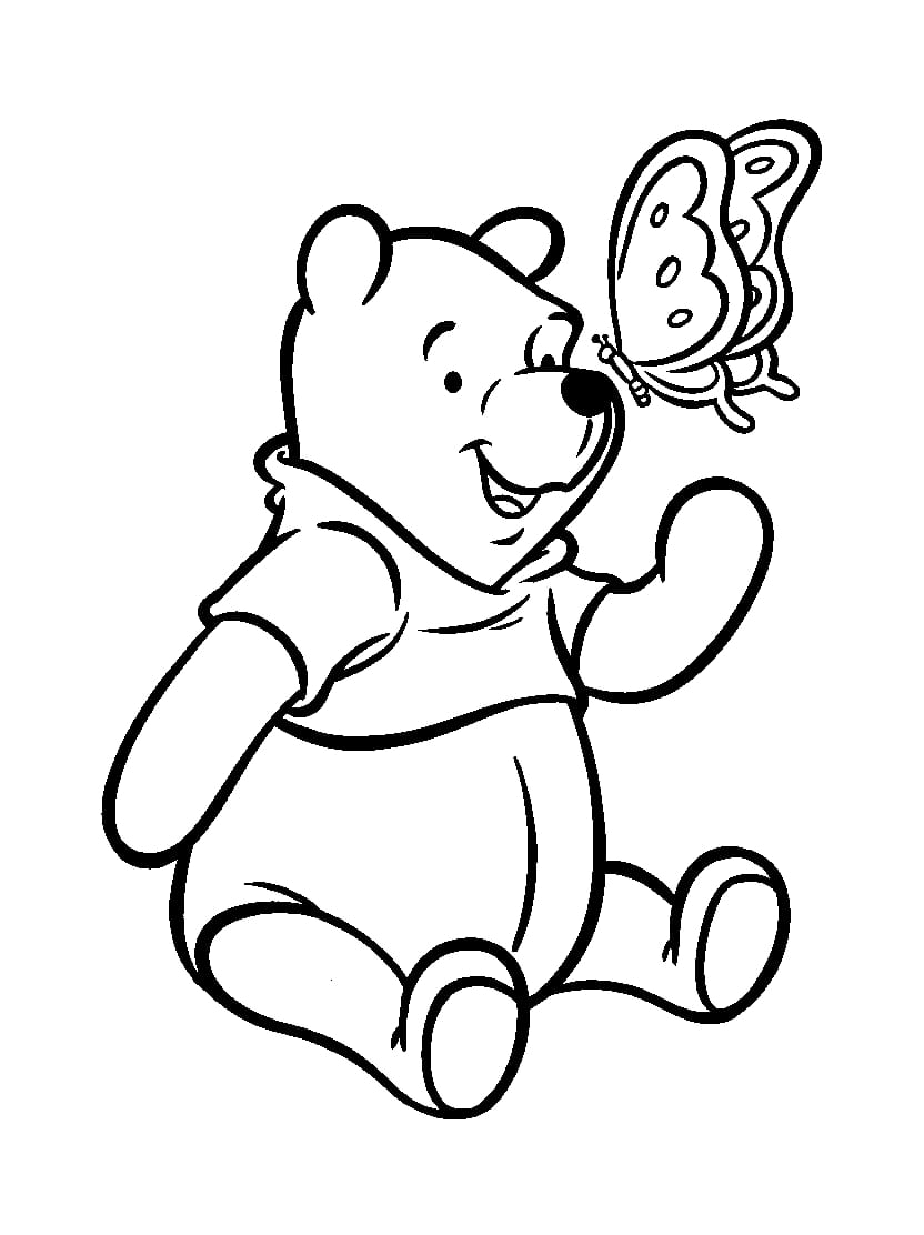 Coloriage Winnie L Ourson Et Papillon