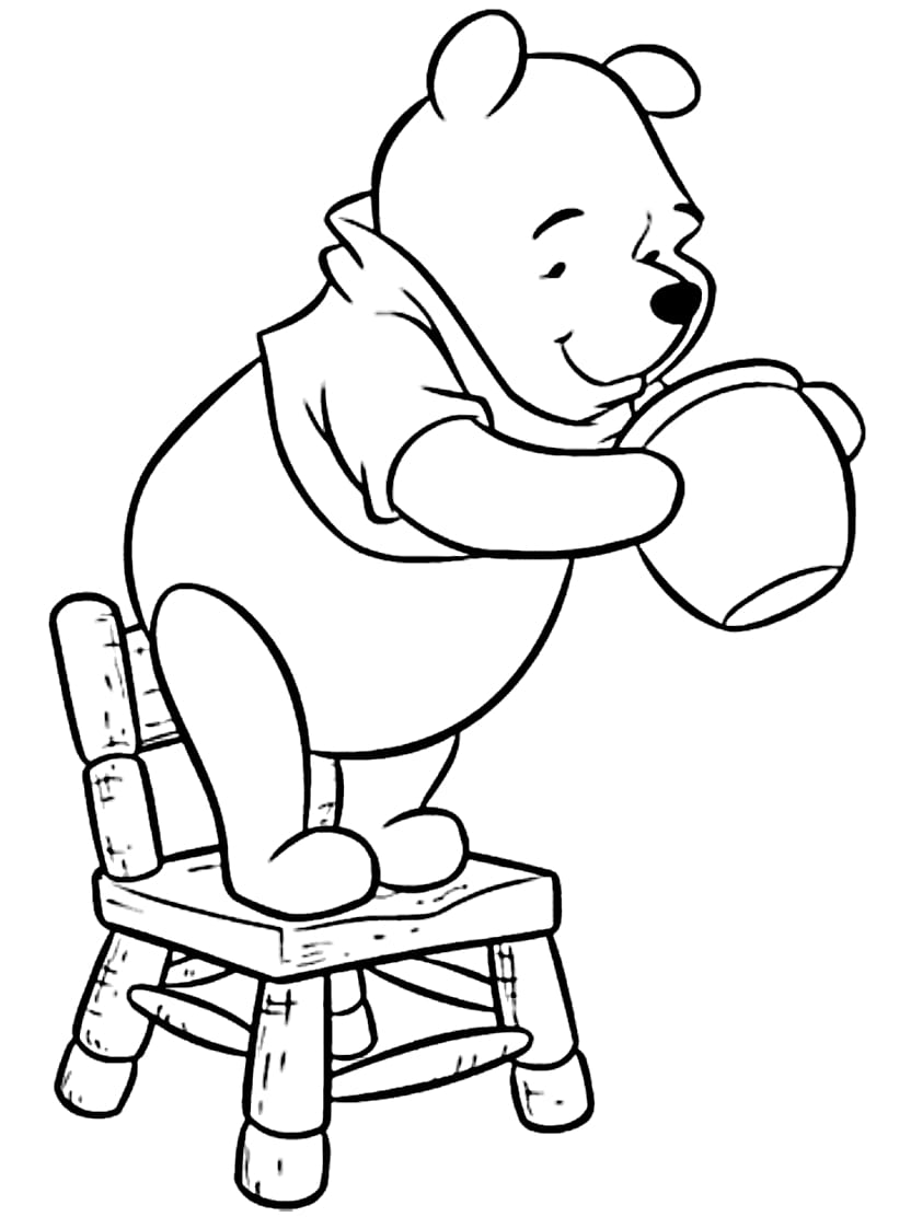 Coloriage Winnie L Ourson Grimpant Sur Chaise