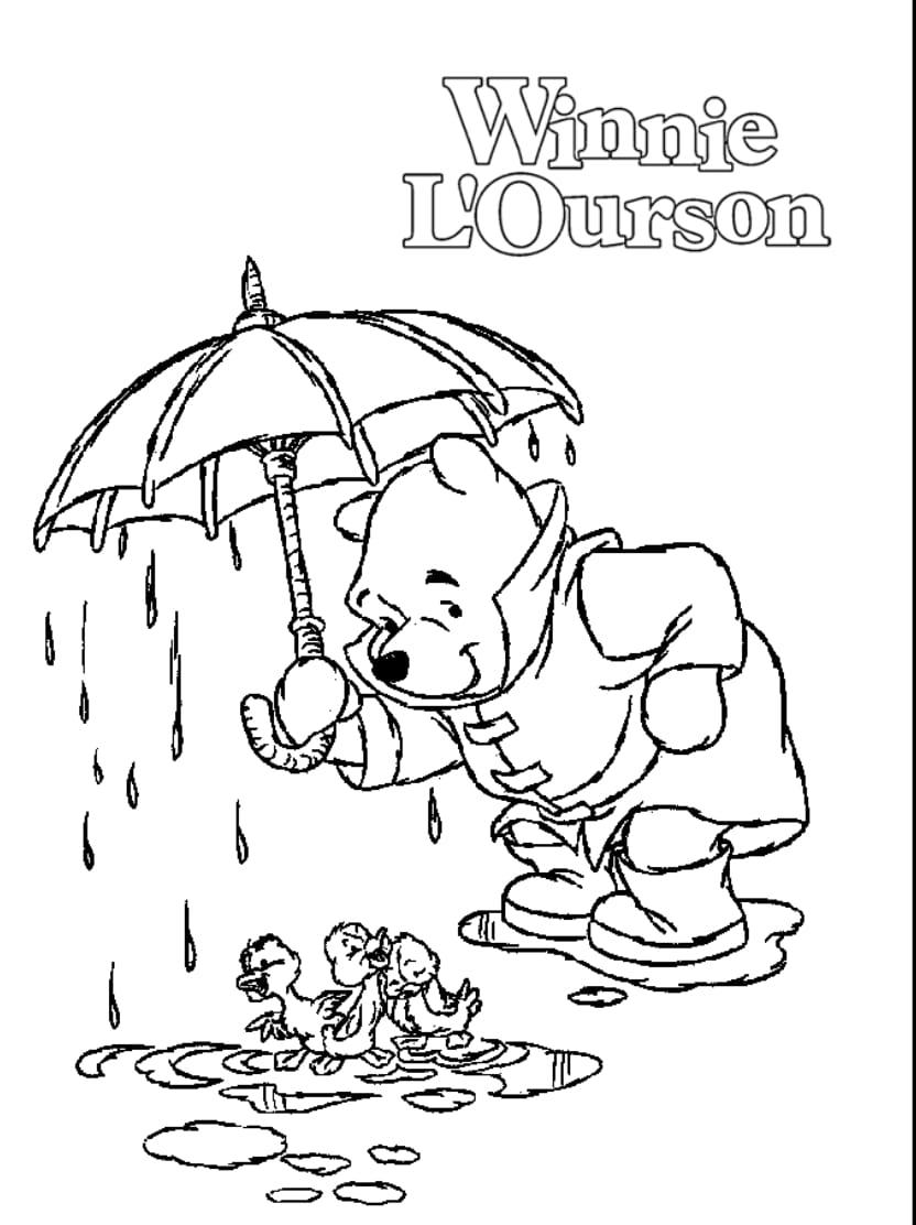 Coloriage Winnie L Ourson Jour De Pluie