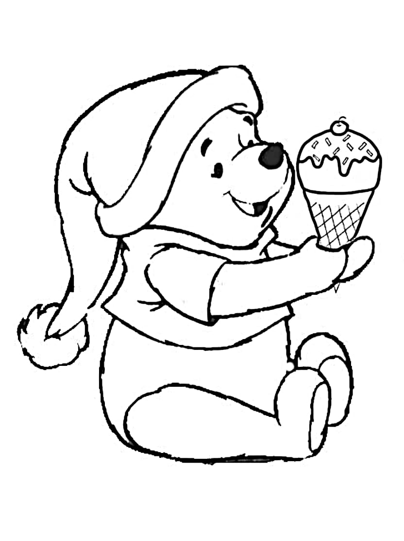 Coloriage Winnie L Ourson Mangeant Glace