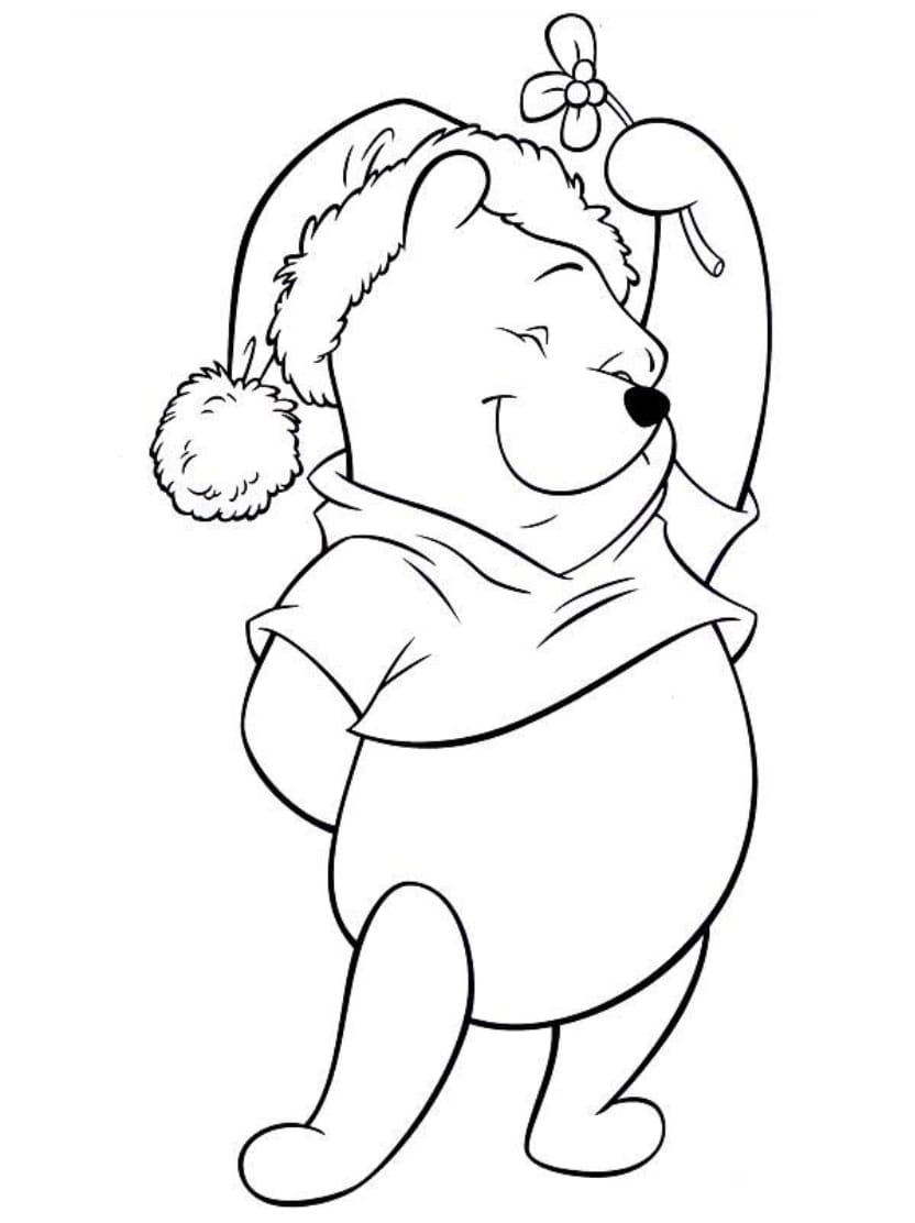 Coloriage Winnie L Ourson Portant Chapeau De Noel