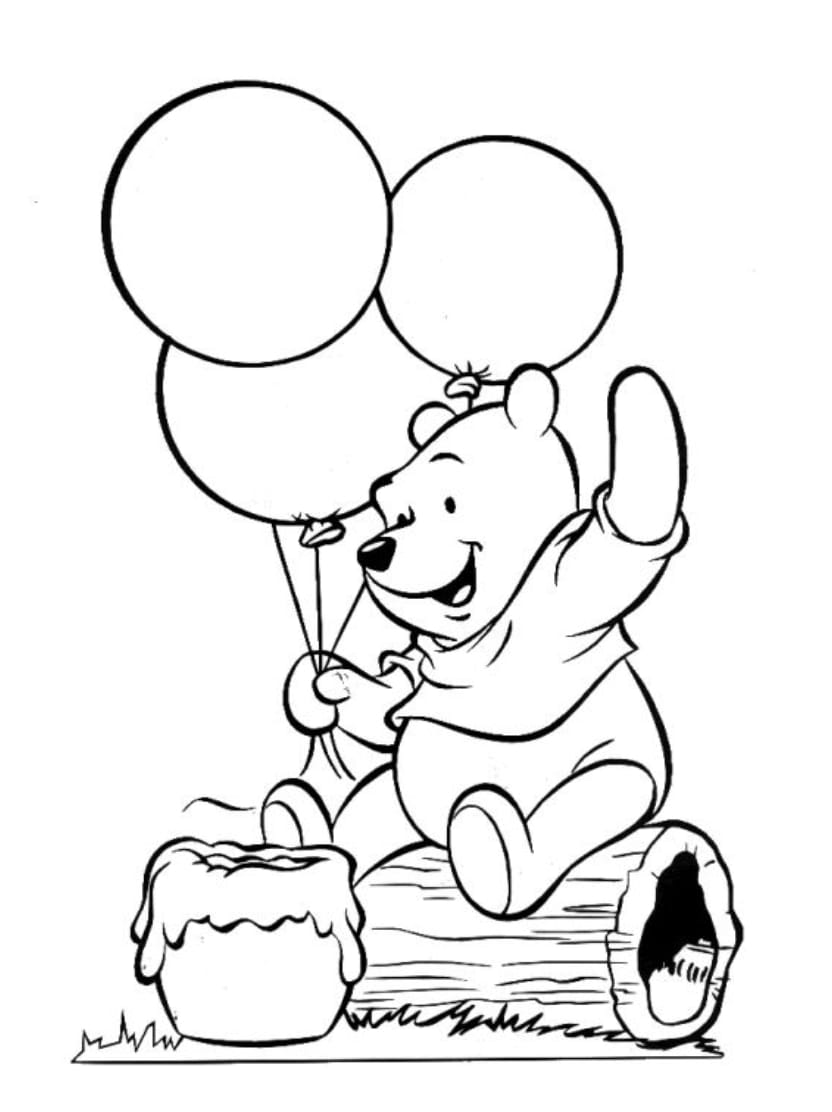 Coloriage Winnie L Ourson Tenant Ballon