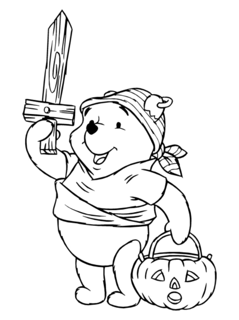 Coloriage Winnie L Ourson Tenant Epee