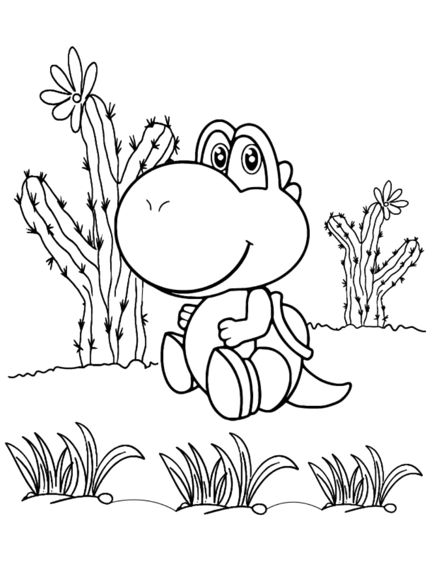 Coloriage Yoshi Avec Un Cactus