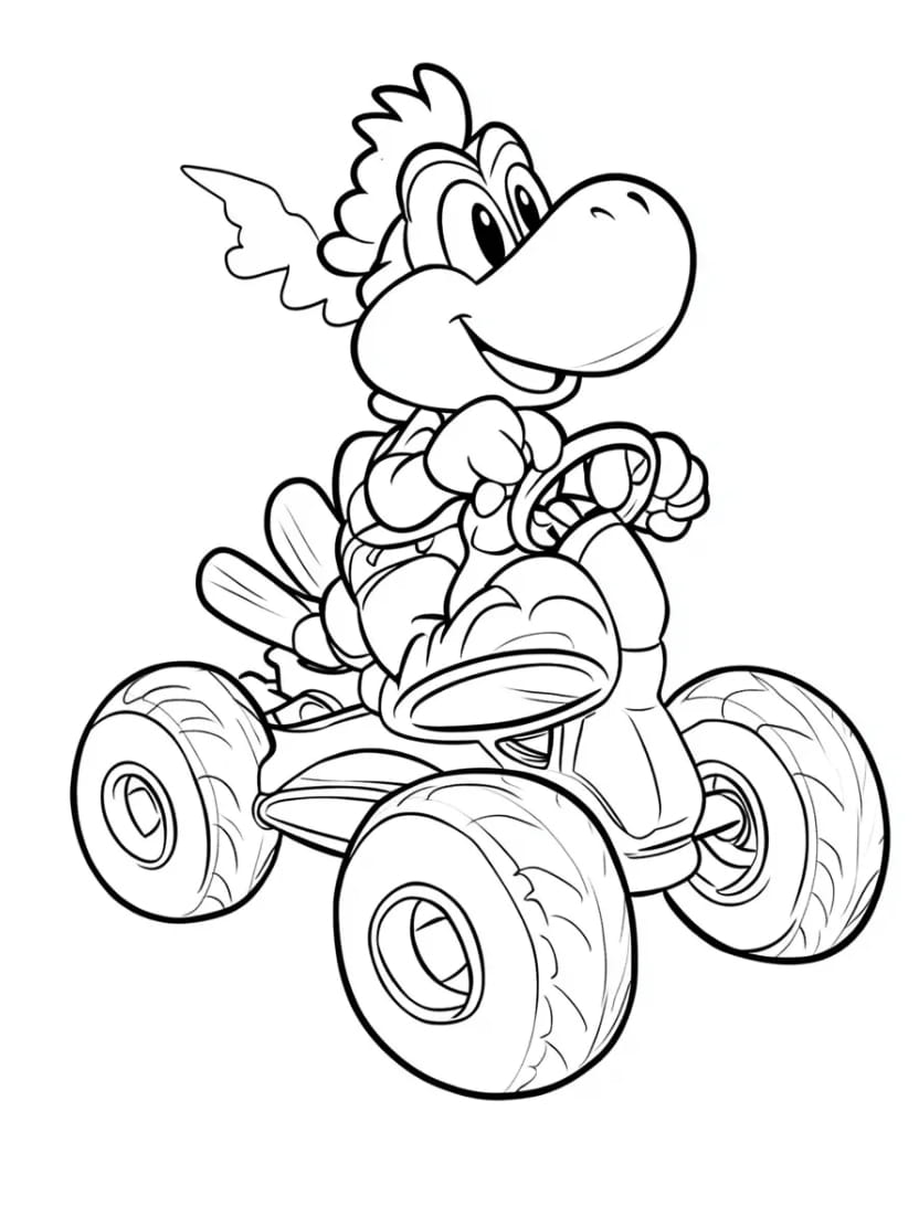 Coloriage Yoshi Conduisant Avec Joie