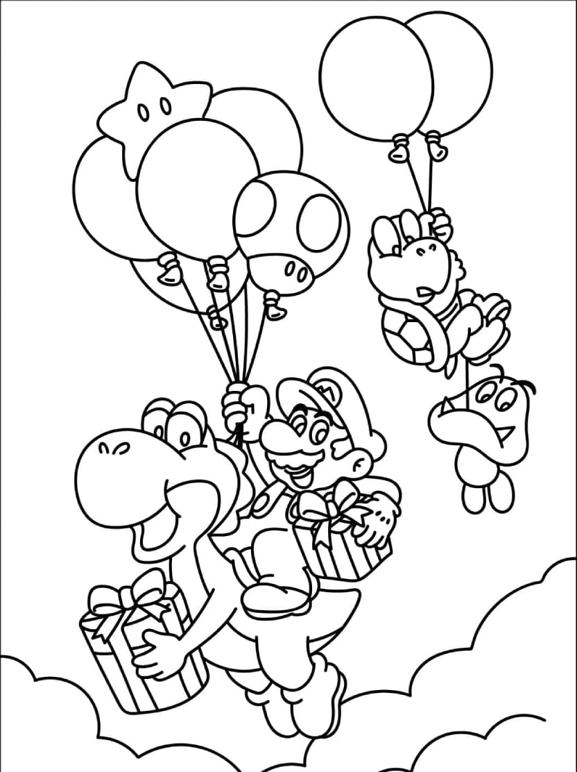 Coloriage Yoshi En Vol Dans Le Ciel