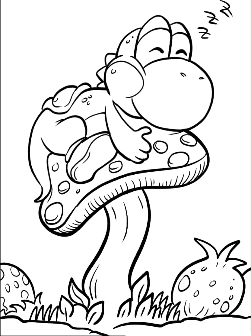 Coloriage Yoshi Sur Un Champignon