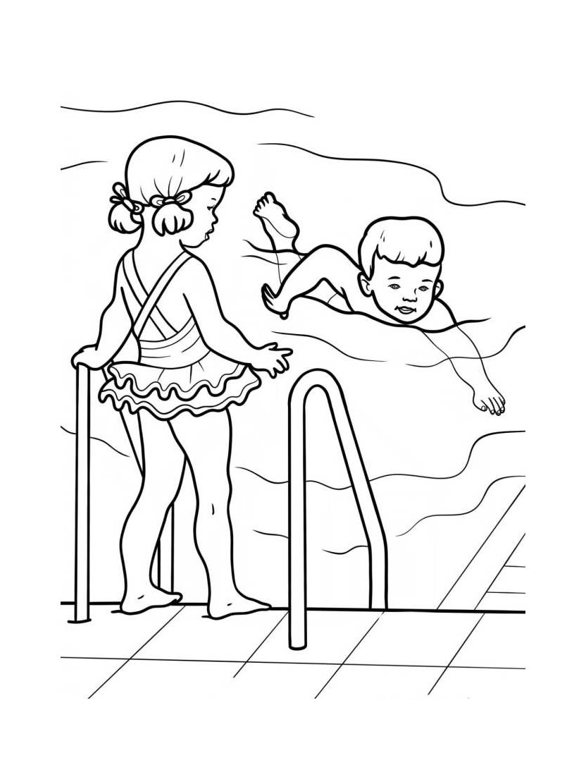 Coloriage Piscine Dans Un Style Detente Et Loisir