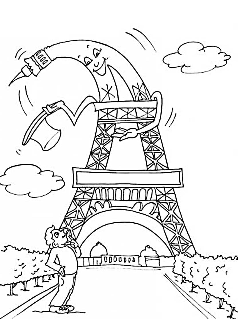 Coloriage Tour Eiffel De Style Parisien Pour Enfants