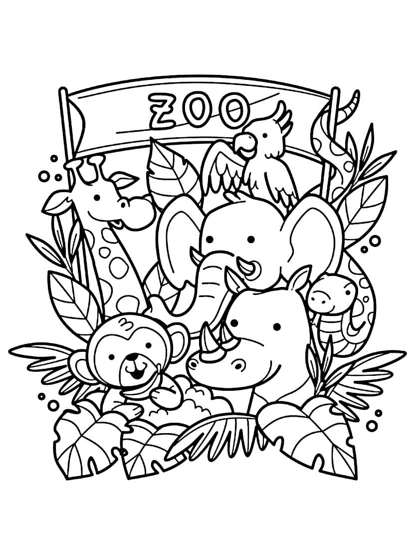 Dessin Coloriage Zoo Avec Animaux Sympas