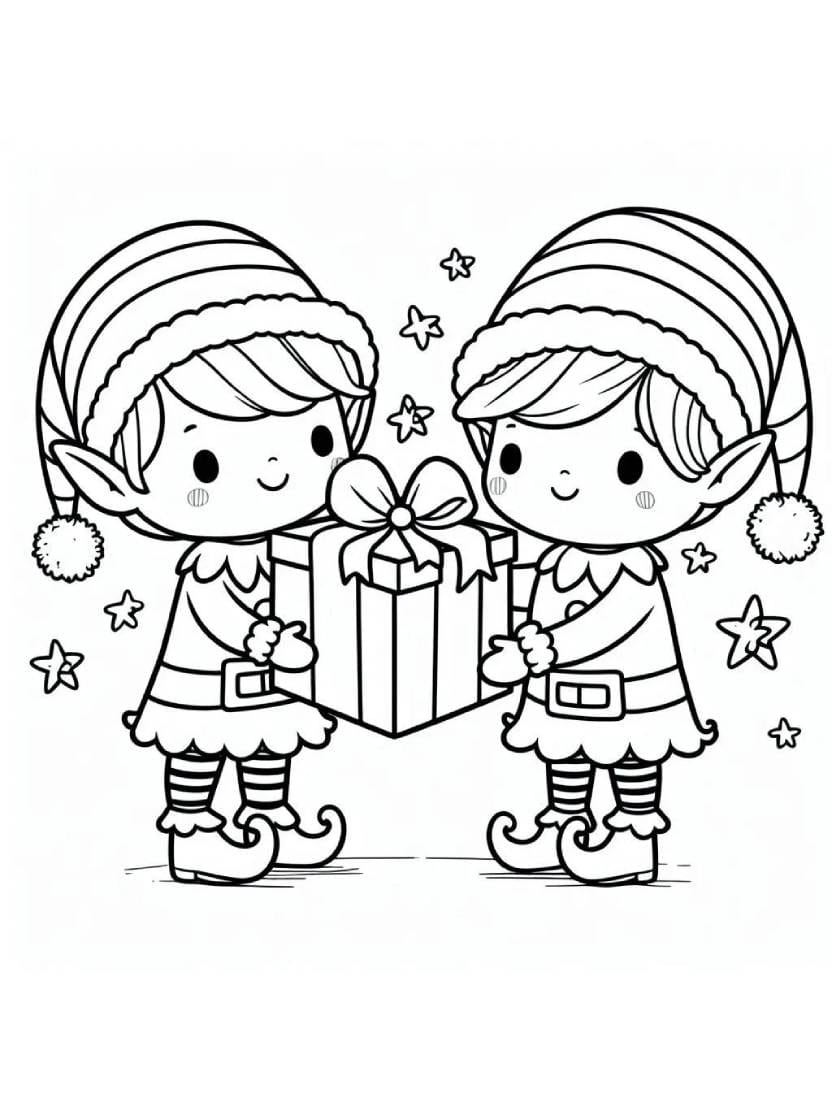 Coloriage Christmas Elves Gratuit Et Beau