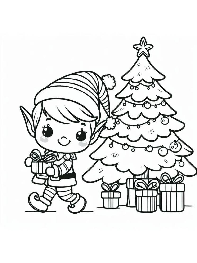 Coloriage Christmas Elves Style Feerique