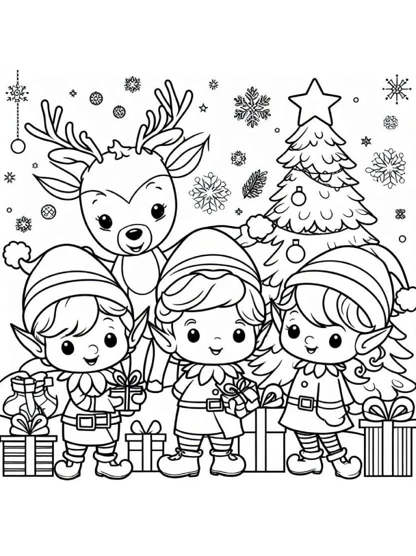 Dessins A Colorier Christmas Elves Facile A Imprimer