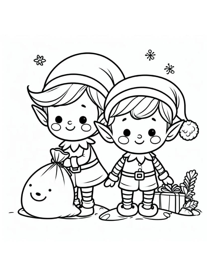 Dessins Coloriage Christmas Elves Mignon Et Facile A Imprimer