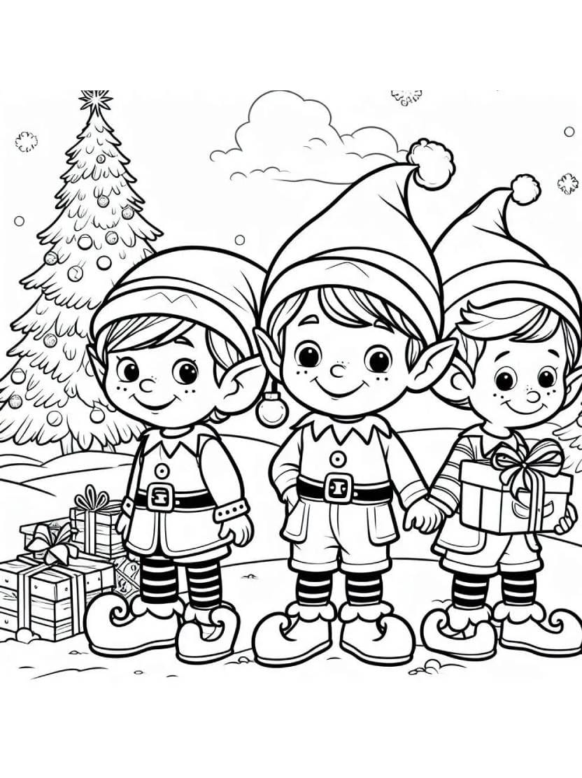 Modele Coloriage Christmas Elves Vivant